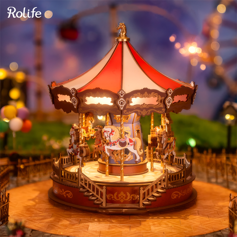 Rolife AMC01 Atlı Karınca (Classic Carousel) DIY Minyatür Maket Model Seti Ahşap 3D Wooden Puzzle 3D Model Kit Detaylı Dekoratif Hobi Seti Ahşap Maket