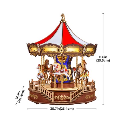 Rolife AMC01 Atlı Karınca (Classic Carousel) DIY Minyatür Maket Model Seti Ahşap 3D Wooden Puzzle 3D Model Kit Detaylı Dekoratif Hobi Seti Ahşap Maket - Thumbnail
