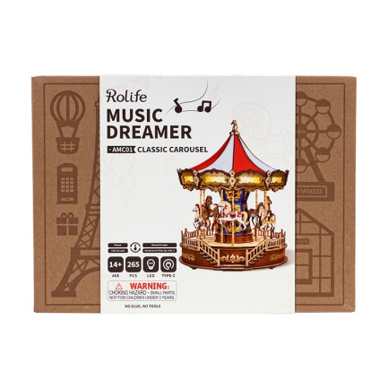 Rolife AMC01 Atlı Karınca (Classic Carousel) DIY Minyatür Maket Model Seti Ahşap 3D Wooden Puzzle 3D Model Kit Detaylı Dekoratif Hobi Seti Ahşap Maket - Thumbnail