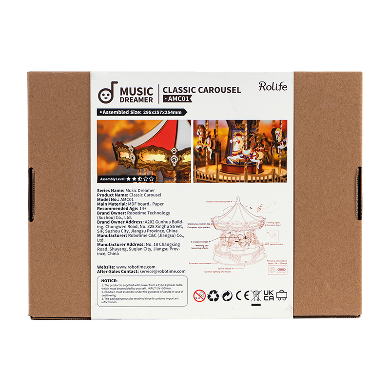 Rolife AMC01 Atlı Karınca (Classic Carousel) DIY Minyatür Maket Model Seti Ahşap 3D Wooden Puzzle 3D Model Kit Detaylı Dekoratif Hobi Seti Ahşap Maket