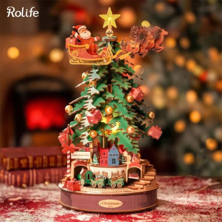 Rolife - Rolife AMS01 Yılbaşı Ağacı Müzik Kutusu (Christmas Melody Tre) DIY Minyatür Maket Model Seti Ahşap 3D Wooden Puzzle 3D Model Kit Detaylı Dekoratif Hobi Seti Ahşap Maket