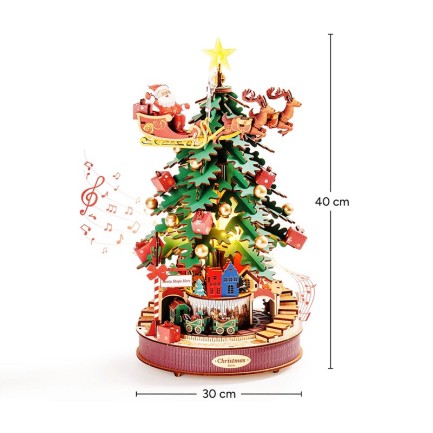 Rolife AMS01 Yılbaşı Ağacı Müzik Kutusu (Christmas Melody Tre) DIY Minyatür Maket Model Seti Ahşap 3D Wooden Puzzle 3D Model Kit Detaylı Dekoratif Hobi Seti Ahşap Maket - Thumbnail