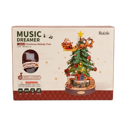 Rolife AMS01 Yılbaşı Ağacı Müzik Kutusu (Christmas Melody Tre) DIY Minyatür Maket Model Seti Ahşap 3D Wooden Puzzle 3D Model Kit Detaylı Dekoratif Hobi Seti Ahşap Maket - Thumbnail
