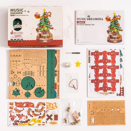 Rolife AMS01 Yılbaşı Ağacı Müzik Kutusu (Christmas Melody Tre) DIY Minyatür Maket Model Seti Ahşap 3D Wooden Puzzle 3D Model Kit Detaylı Dekoratif Hobi Seti Ahşap Maket - Thumbnail