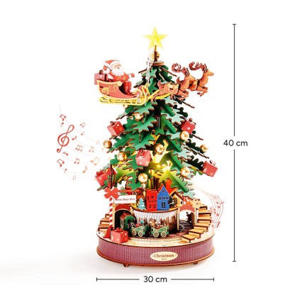Rolife AMS01 Yılbaşı Ağacı Müzik Kutusu (Christmas Melody Tre) DIY Minyatür Maket Model Seti Ahşap 3D Wooden Puzzle 3D Model Kit Detaylı Dekoratif Hobi Seti Ahşap Maket - Thumbnail