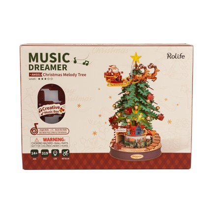 Rolife AMS01 Yılbaşı Ağacı Müzik Kutusu (Christmas Melody Tre) DIY Minyatür Maket Model Seti Ahşap 3D Wooden Puzzle 3D Model Kit Detaylı Dekoratif Hobi Seti Ahşap Maket - Thumbnail