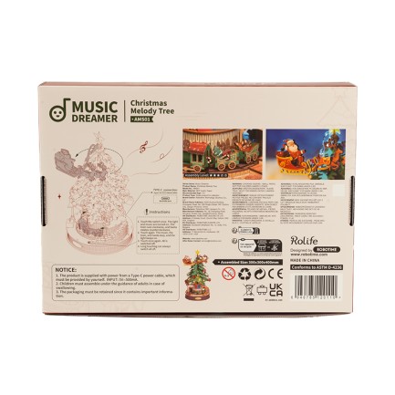 Rolife AMS01 Yılbaşı Ağacı Müzik Kutusu (Christmas Melody Tre) DIY Minyatür Maket Model Seti Ahşap 3D Wooden Puzzle 3D Model Kit Detaylı Dekoratif Hobi Seti Ahşap Maket - Thumbnail
