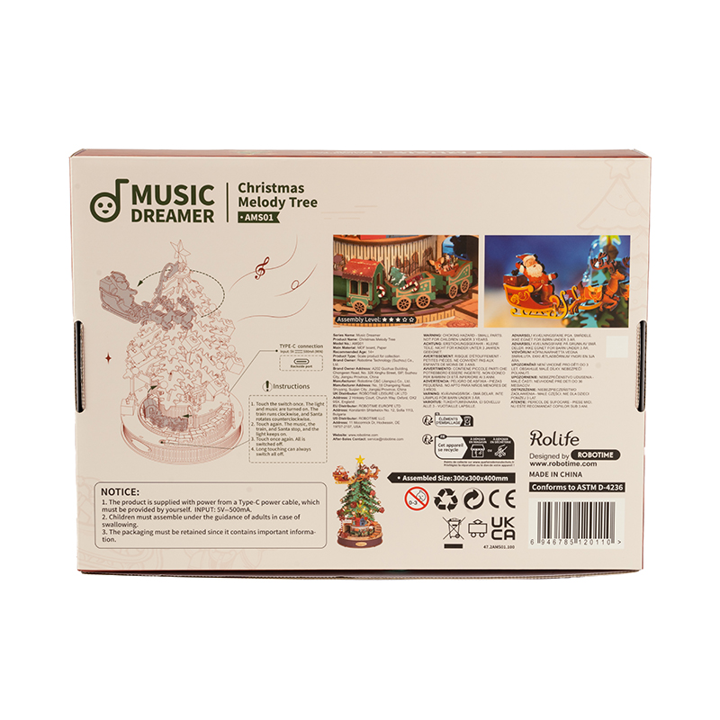 Rolife AMS01 Yılbaşı Ağacı Müzik Kutusu (Christmas Melody Tre) DIY Minyatür Maket Model Seti Ahşap 3D Wooden Puzzle 3D Model Kit Detaylı Dekoratif Hobi Seti Ahşap Maket