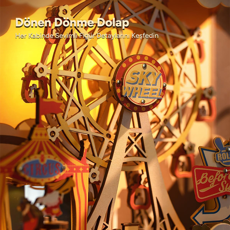 Rolife AMT01 Dönme Dolaplı Müzik Kutusu (Sunset Carnival) DIY Minyatür Maket Model Seti Ahşap 3D Wooden Puzzle 3D Model Kit Detaylı Dekoratif Hobi Seti Ahşap Maket