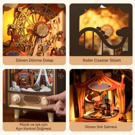Rolife AMT01 Dönme Dolaplı Müzik Kutusu (Sunset Carnival) DIY Minyatür Maket Model Seti Ahşap 3D Wooden Puzzle 3D Model Kit Detaylı Dekoratif Hobi Seti Ahşap Maket - Thumbnail