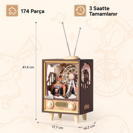 Rolife AMT01 Dönme Dolaplı Müzik Kutusu (Sunset Carnival) DIY Minyatür Maket Model Seti Ahşap 3D Wooden Puzzle 3D Model Kit Detaylı Dekoratif Hobi Seti Ahşap Maket - Thumbnail