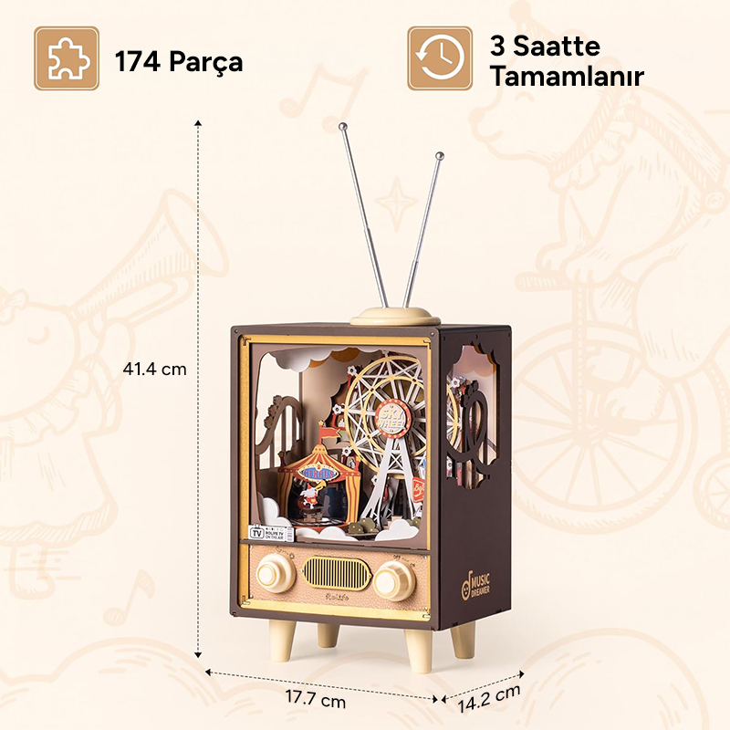 Rolife AMT01 Dönme Dolaplı Müzik Kutusu (Sunset Carnival) DIY Minyatür Maket Model Seti Ahşap 3D Wooden Puzzle 3D Model Kit Detaylı Dekoratif Hobi Seti Ahşap Maket