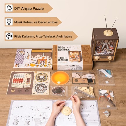 Rolife AMT01 Dönme Dolaplı Müzik Kutusu (Sunset Carnival) DIY Minyatür Maket Model Seti Ahşap 3D Wooden Puzzle 3D Model Kit Detaylı Dekoratif Hobi Seti Ahşap Maket - Thumbnail