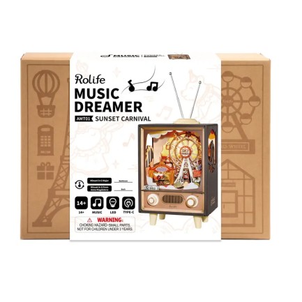 Rolife AMT01 Dönme Dolaplı Müzik Kutusu (Sunset Carnival) DIY Minyatür Maket Model Seti Ahşap 3D Wooden Puzzle 3D Model Kit Detaylı Dekoratif Hobi Seti Ahşap Maket - Thumbnail