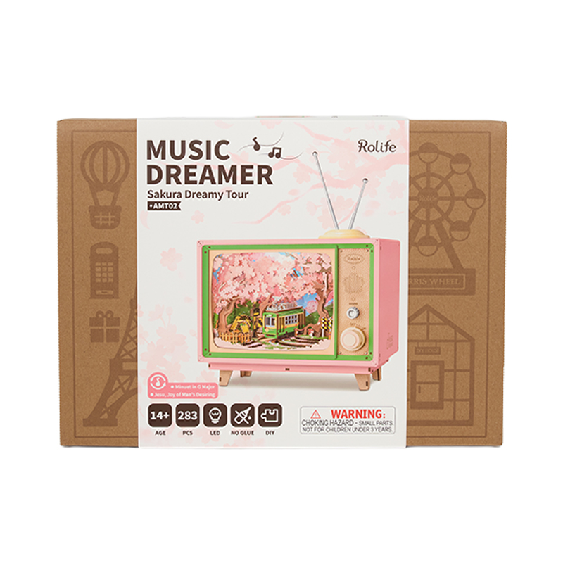 Rolife AMT02 TV Görünümlü Müzik Kutusu (Sakura Dreamy Tour) DIY Minyatür Maket Model Seti Ahşap 3D Wooden Puzzle 3D Model Kit Detaylı Dekoratif Hobi Seti Ahşap Maket