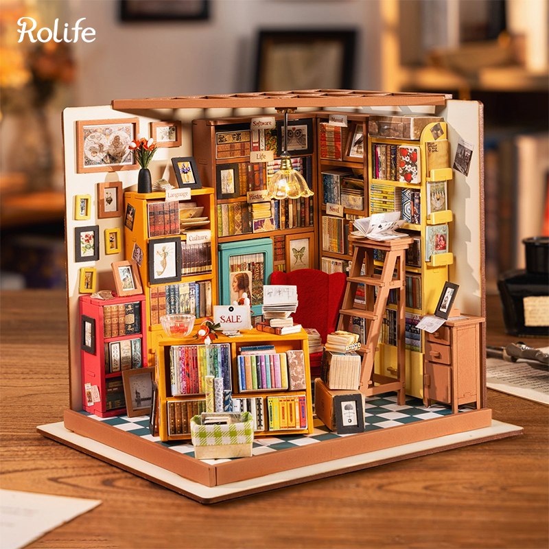 Rolife DG102 Sam'in Çalışma Odası (Sam's Study Room) DIY Minyatür Maket Model Seti Mini Dollhouse 3D Model Kit Detaylı Dekoratif Hobi Seti 3D Puzzle Tiny House