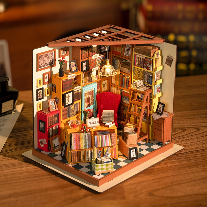 Rolife DG102 Sam'in Çalışma Odası (Sam's Study Room) DIY Minyatür Maket Model Seti Mini Dollhouse 3D Model Kit Detaylı Dekoratif Hobi Seti 3D Puzzle Tiny House
