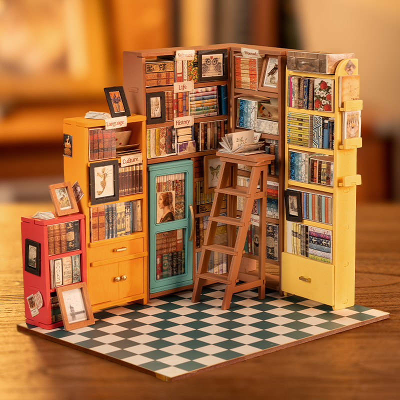 Rolife DG102 Sam'in Çalışma Odası (Sam's Study Room) DIY Minyatür Maket Model Seti Mini Dollhouse 3D Model Kit Detaylı Dekoratif Hobi Seti 3D Puzzle Tiny House