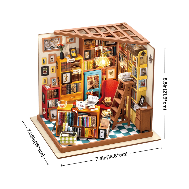 Rolife DG102 Sam'in Çalışma Odası (Sam's Study Room) DIY Minyatür Maket Model Seti Mini Dollhouse 3D Model Kit Detaylı Dekoratif Hobi Seti 3D Puzzle Tiny House