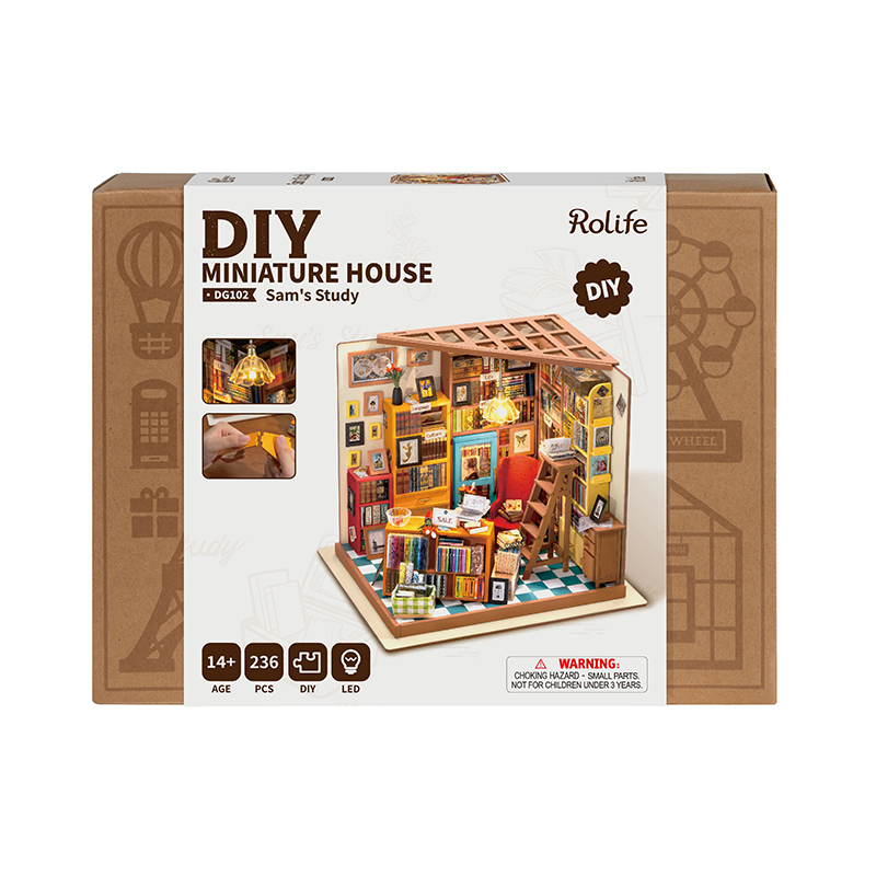 Rolife DG102 Sam'in Çalışma Odası (Sam's Study Room) DIY Minyatür Maket Model Seti Mini Dollhouse 3D Model Kit Detaylı Dekoratif Hobi Seti 3D Puzzle Tiny House
