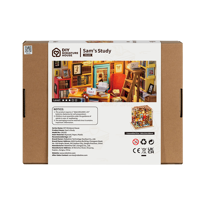 Rolife DG102 Sam'in Çalışma Odası (Sam's Study Room) DIY Minyatür Maket Model Seti Mini Dollhouse 3D Model Kit Detaylı Dekoratif Hobi Seti 3D Puzzle Tiny House
