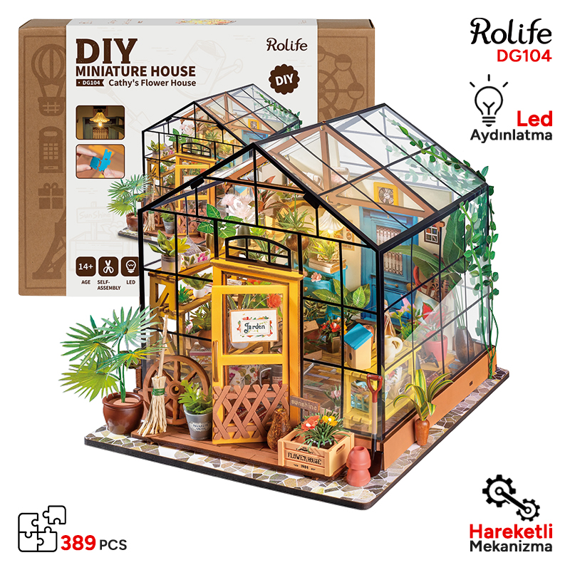 Rolife DG104 Cathy'nin Çiçek Evi (Cathy's Flower House) DIY Minyatür Maket Model Seti Mini Dollhouse 3D Model Kit Detaylı Dekoratif Hobi Seti 3D Puzzle Tiny House