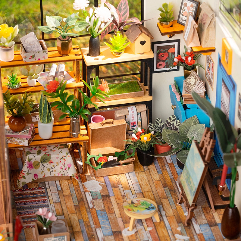 Rolife DG104 Cathy'nin Çiçek Evi (Cathy's Flower House) DIY Minyatür Maket Model Seti Mini Dollhouse 3D Model Kit Detaylı Dekoratif Hobi Seti 3D Puzzle Tiny House