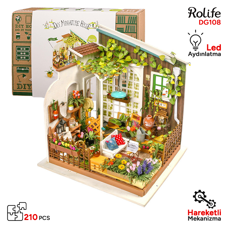Rolife DG108 Miller'ın Çiçek Evi (Miller's Flower House) DIY Minyatür Maket Model Set Mini Dollhouse 3D Model Kit Detaylı Dekoratif Hobi Seti 3D Puzzle Tiny House
