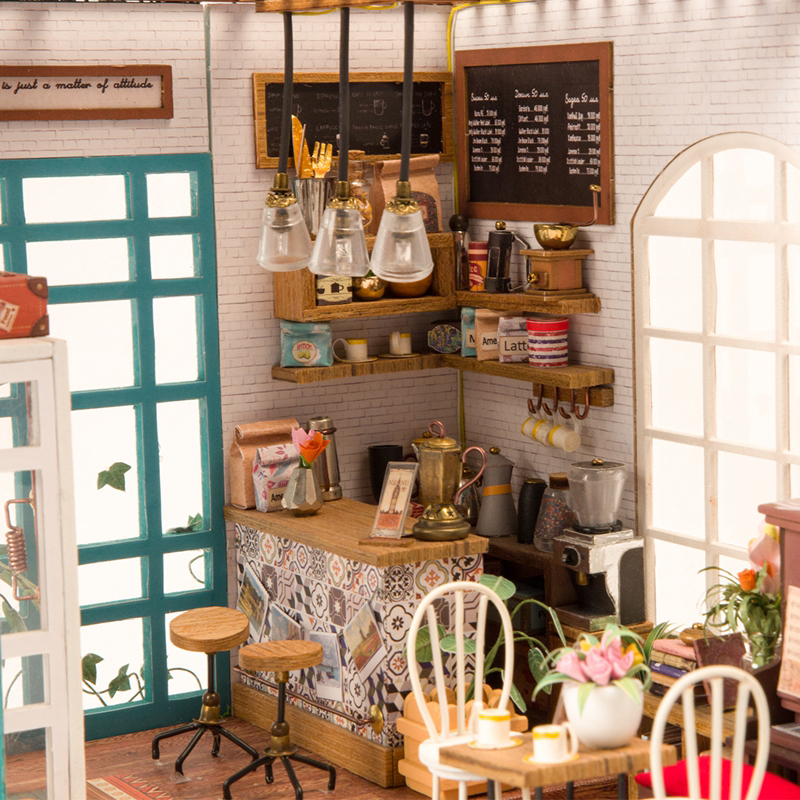 Rolife DG109 Simon'ın Kahve Dükkanı (Simon's Coffee)DIY Minyatür Maket Model Set Miniature Dollhouse 3D Model Kit Detaylı Dekoratif Hobi Seti 3D Puzzle Tiny House