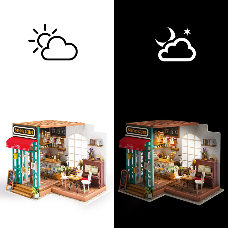 Rolife DG109 Simon'ın Kahve Dükkanı (Simon's Coffee)DIY Minyatür Maket Model Set Miniature Dollhouse 3D Model Kit Detaylı Dekoratif Hobi Seti 3D Puzzle Tiny House