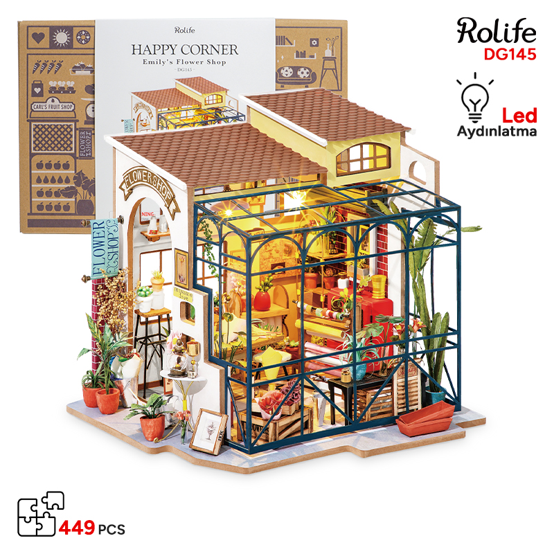 Rolife DG145 Emily'nin Çiçek Dükkanı Emily's Flower Shop DIY Minyatür Maket Model Set Mini Dollhouse 3D Model Kit Detaylı Dekoratif Hobi Seti 3D Puzzle Tiny House