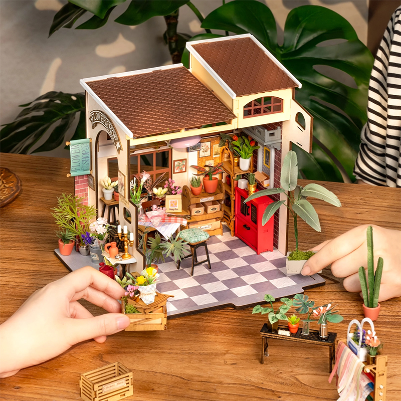 Rolife DG145 Emily'nin Çiçek Dükkanı Emily's Flower Shop DIY Minyatür Maket Model Set Mini Dollhouse 3D Model Kit Detaylı Dekoratif Hobi Seti 3D Puzzle Tiny House