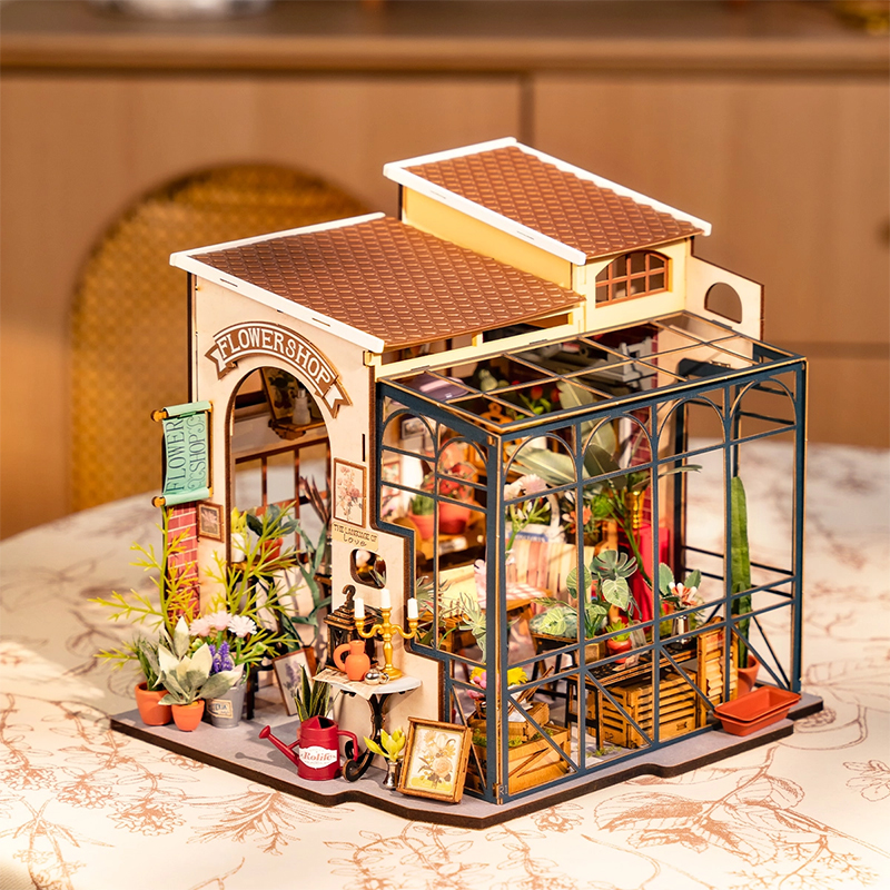 Rolife DG145 Emily'nin Çiçek Dükkanı Emily's Flower Shop DIY Minyatür Maket Model Set Mini Dollhouse 3D Model Kit Detaylı Dekoratif Hobi Seti 3D Puzzle Tiny House
