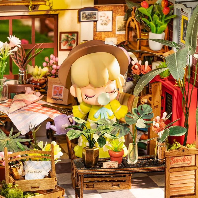Rolife DG145 Emily'nin Çiçek Dükkanı Emily's Flower Shop DIY Minyatür Maket Model Set Mini Dollhouse 3D Model Kit Detaylı Dekoratif Hobi Seti 3D Puzzle Tiny House