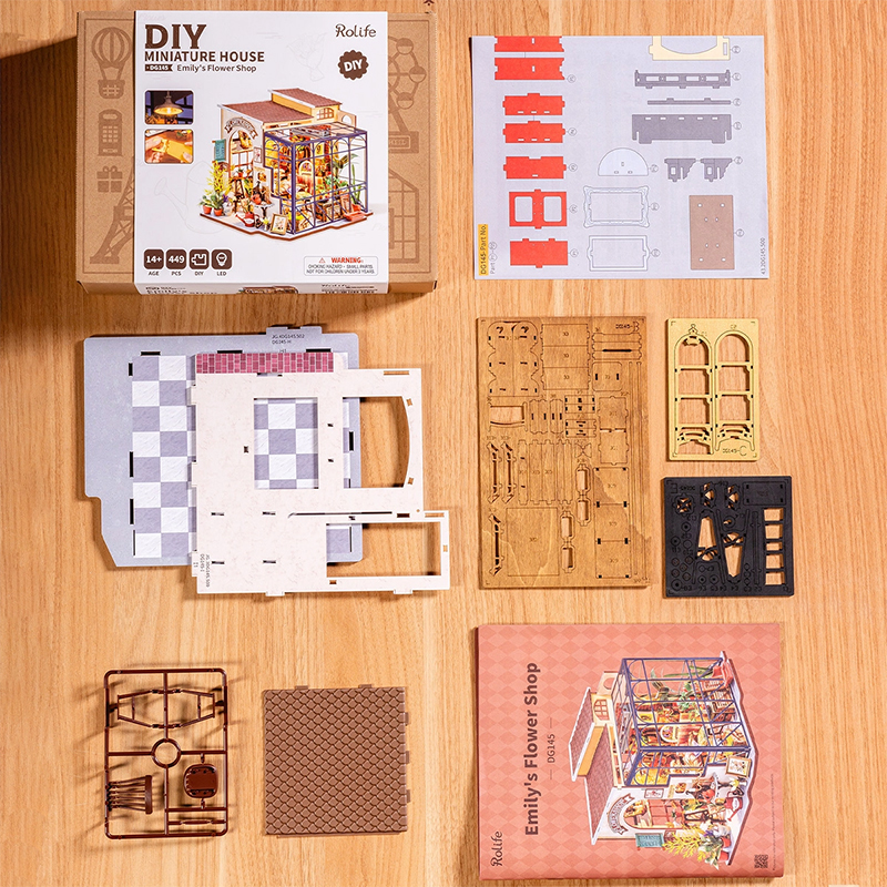 Rolife DG145 Emily'nin Çiçek Dükkanı Emily's Flower Shop DIY Minyatür Maket Model Set Mini Dollhouse 3D Model Kit Detaylı Dekoratif Hobi Seti 3D Puzzle Tiny House