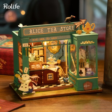 Rolife DG156 Alice'in Çay Dükkanı (Alice's Tea Store) DIY Minyatür Maket Model Seti Mini Dollhouse 3D Model Kit Detaylı Dekoratif Hobi Seti 3D Puzzle Tiny House - Thumbnail