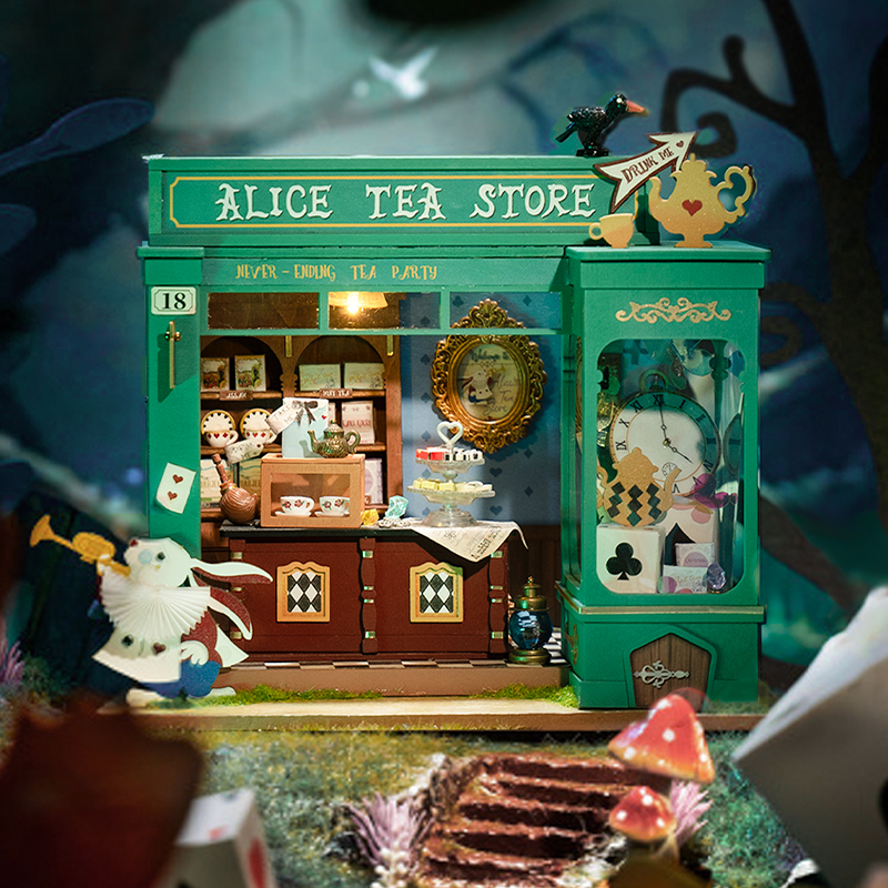 Rolife DG156 Alice'in Çay Dükkanı (Alice's Tea Store) DIY Minyatür Maket Model Seti Mini Dollhouse 3D Model Kit Detaylı Dekoratif Hobi Seti 3D Puzzle Tiny House