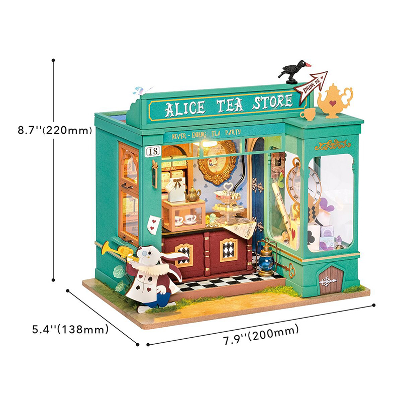 Rolife DG156 Alice'in Çay Dükkanı (Alice's Tea Store) DIY Minyatür Maket Model Seti Mini Dollhouse 3D Model Kit Detaylı Dekoratif Hobi Seti 3D Puzzle Tiny House