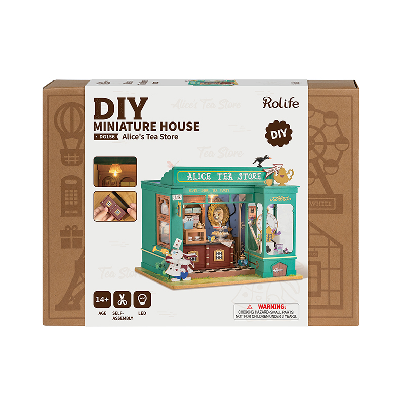 Rolife DG156 Alice'in Çay Dükkanı (Alice's Tea Store) DIY Minyatür Maket Model Seti Mini Dollhouse 3D Model Kit Detaylı Dekoratif Hobi Seti 3D Puzzle Tiny House