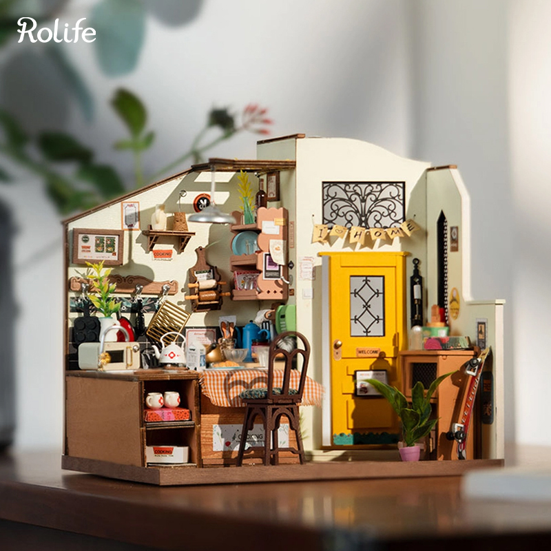 Rolife DG159 Rahat Mutfak (Cozy Kitchen) DIY Minyatür Maket Model Seti Mini Dollhouse 3D Model Kit Detaylı Dekoratif Hobi Seti 3D Puzzle Tiny House