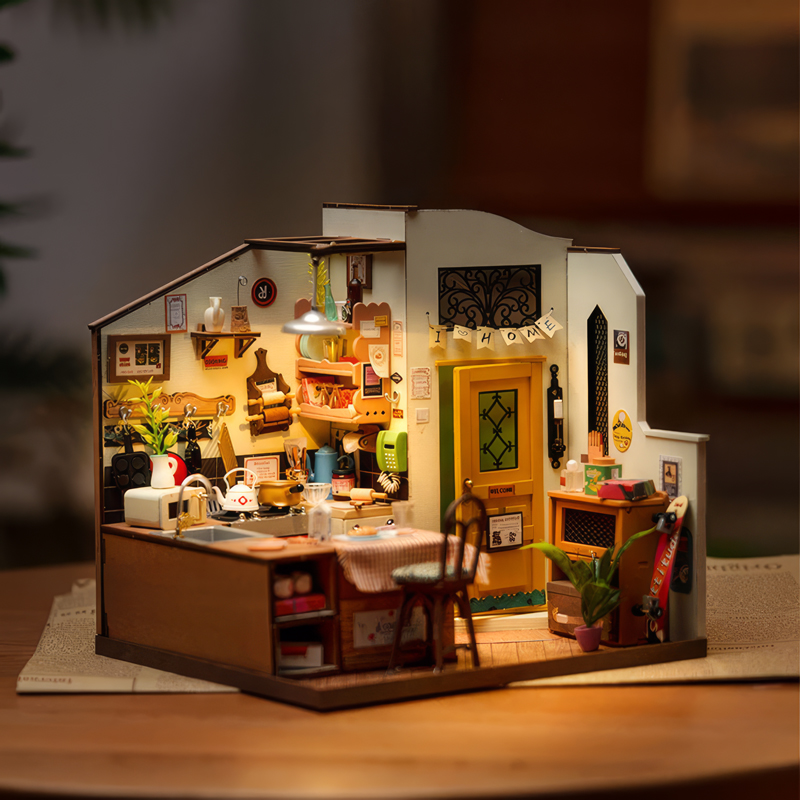 Rolife DG159 Rahat Mutfak (Cozy Kitchen) DIY Minyatür Maket Model Seti Mini Dollhouse 3D Model Kit Detaylı Dekoratif Hobi Seti 3D Puzzle Tiny House