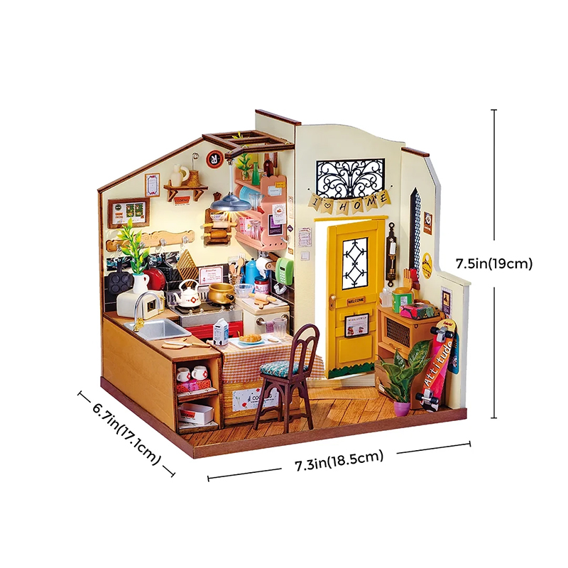 Rolife DG159 Rahat Mutfak (Cozy Kitchen) DIY Minyatür Maket Model Seti Mini Dollhouse 3D Model Kit Detaylı Dekoratif Hobi Seti 3D Puzzle Tiny House