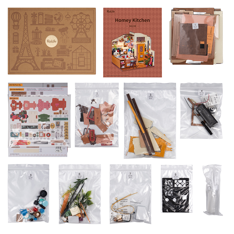 Rolife DG159 Rahat Mutfak (Cozy Kitchen) DIY Minyatür Maket Model Seti Mini Dollhouse 3D Model Kit Detaylı Dekoratif Hobi Seti 3D Puzzle Tiny House