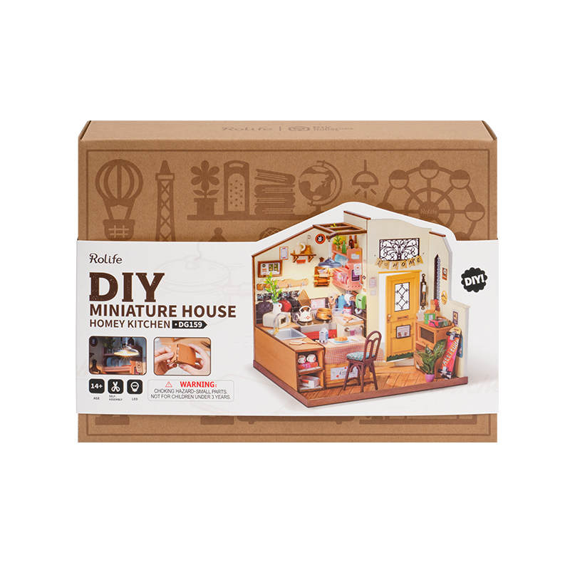 Rolife DG159 Rahat Mutfak (Cozy Kitchen) DIY Minyatür Maket Model Seti Mini Dollhouse 3D Model Kit Detaylı Dekoratif Hobi Seti 3D Puzzle Tiny House