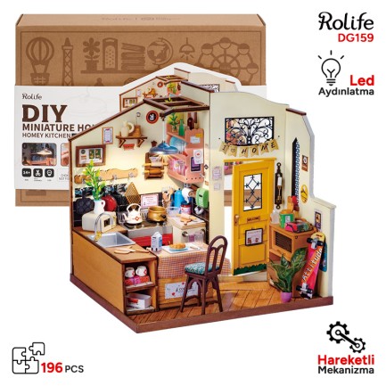 Rolife - Rolife DG159 Rahat Mutfak (Cozy Kitchen) DIY Minyatür Maket Model Seti Mini Dollhouse 3D Model Kit Detaylı Dekoratif Hobi Seti 3D Puzzle Tiny House