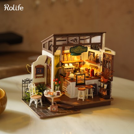 Rolife DG162 Kafe (NO.17 Slow Life Cafe) DIY Minyatür Maket Model Seti Mini Dollhouse 3D Model Kit Detaylı Dekoratif Hobi Seti 3D Puzzle Tiny House - Thumbnail