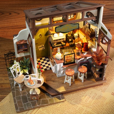 Rolife DG162 Kafe (NO.17 Slow Life Cafe) DIY Minyatür Maket Model Seti Mini Dollhouse 3D Model Kit Detaylı Dekoratif Hobi Seti 3D Puzzle Tiny House - Thumbnail