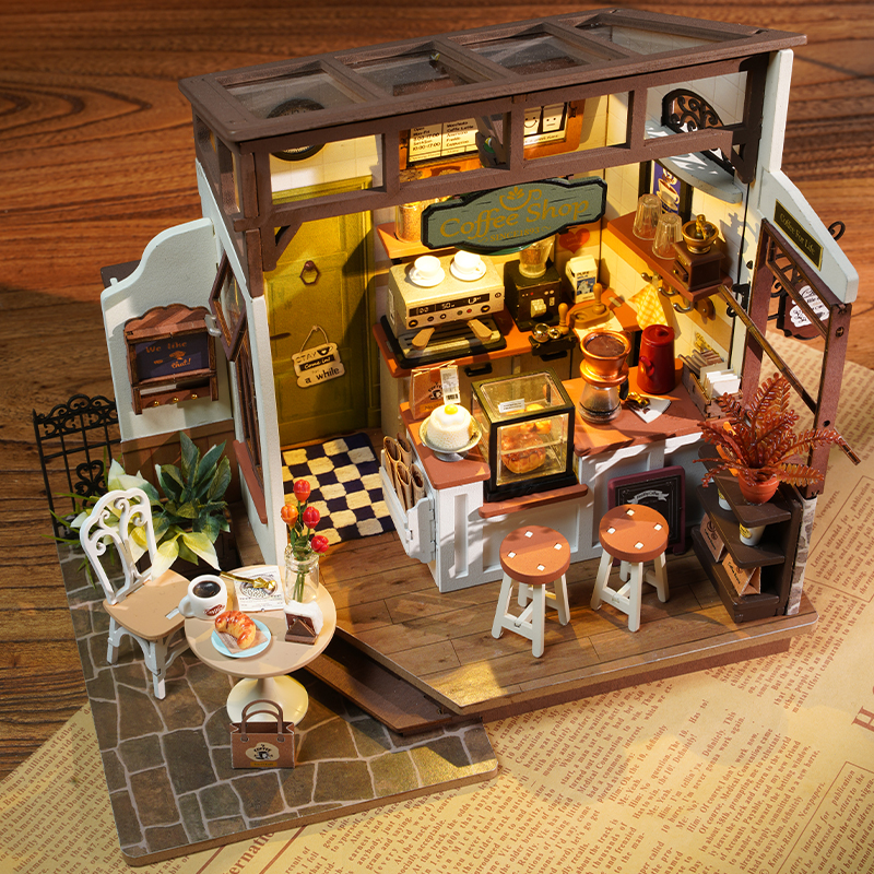 Rolife DG162 Kafe (NO.17 Slow Life Cafe) DIY Minyatür Maket Model Seti Mini Dollhouse 3D Model Kit Detaylı Dekoratif Hobi Seti 3D Puzzle Tiny House