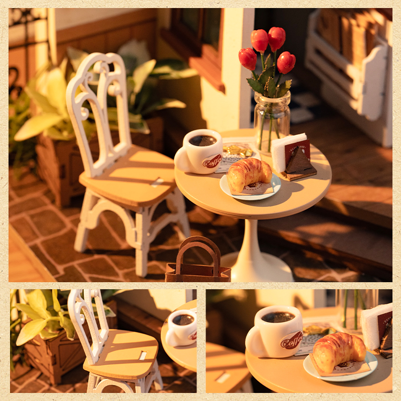 Rolife DG162 Kafe (NO.17 Slow Life Cafe) DIY Minyatür Maket Model Seti Mini Dollhouse 3D Model Kit Detaylı Dekoratif Hobi Seti 3D Puzzle Tiny House