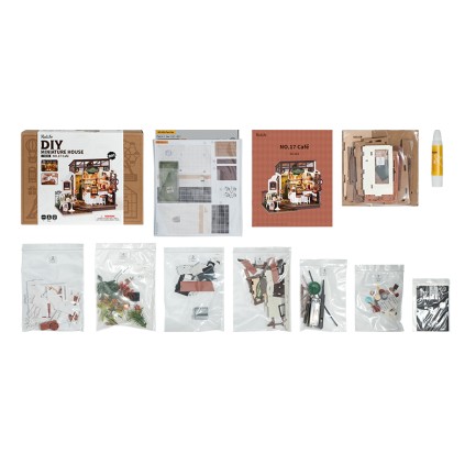 Rolife DG162 Kafe (NO.17 Slow Life Cafe) DIY Minyatür Maket Model Seti Mini Dollhouse 3D Model Kit Detaylı Dekoratif Hobi Seti 3D Puzzle Tiny House - Thumbnail